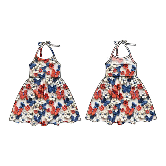 Preorder moq 5 baby girls butterfly halter knee length dresses