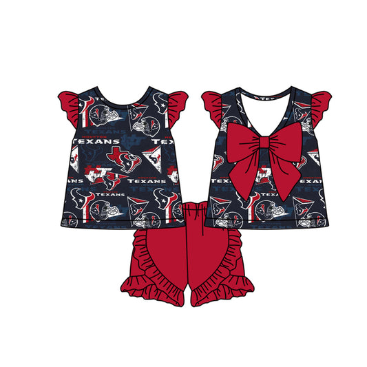 Baby Girls Texans Team Red Bow Top Shorts Clothes Sets preorder(MOQ 5)