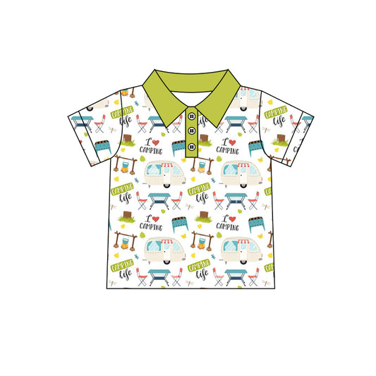 Baby Boys I Love Camping Short Sleeve Tee Buttons Shirts Top Preorder(moq 5)