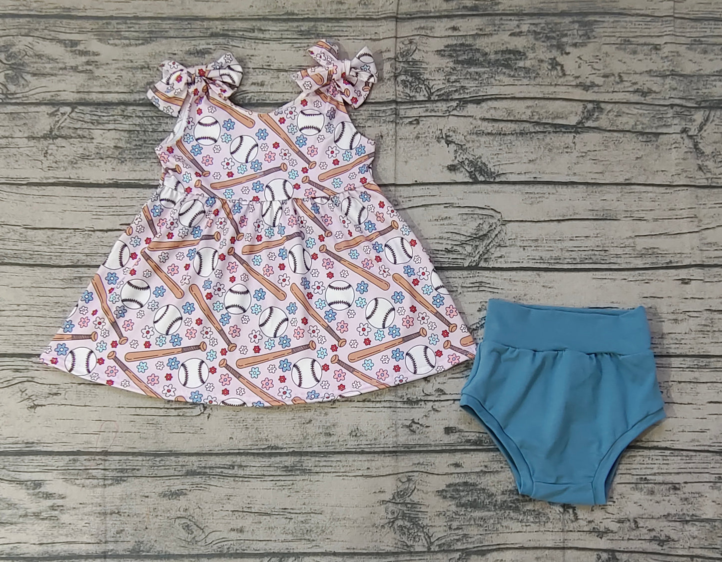 Baby Girls Baseball Flowers Tunic Top Bummies Clothes Sets