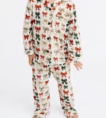 Baby Girls Green Red Bows Plaid Button Pocket Top Pant Christmas Pajamas Set Preorder