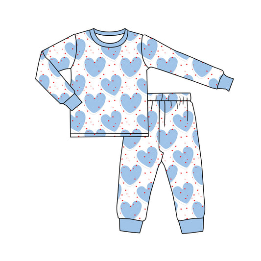 Baby Boys Valentines Blue Heart Long Sleeve Top Pants Pajamas Sets preorder(MOQ 5)