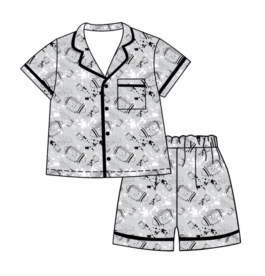 Preorder (moq 5)Baby Girls Tie-dye Footballs Print Button Pocket Top Short Team Pajamas Sets