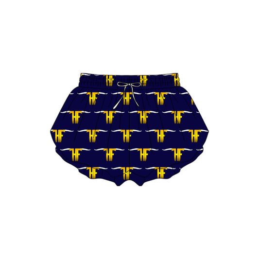 Preorder(moq 5) Baby Girls Navy HF Bull Skull Plaid Yoga Team Ruffle Shorts