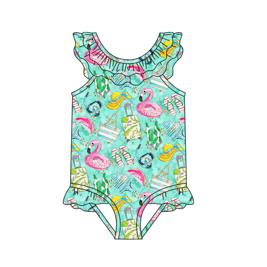 Baby Girls Beach Flamingo One Piece Swimsuits preorder(moq 5)
