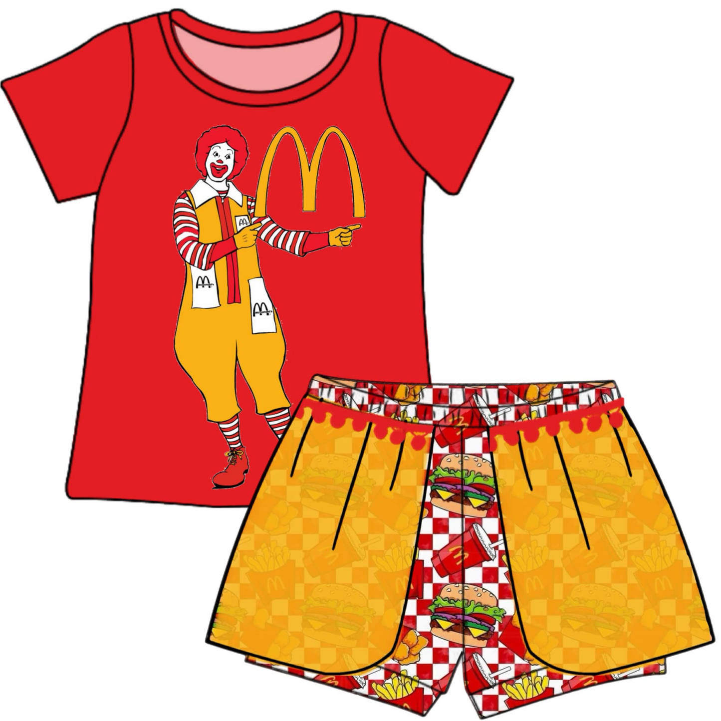 Baby Girls Hamburger Shirt Shorts Summer Clothes Sets preorder (moq 5)