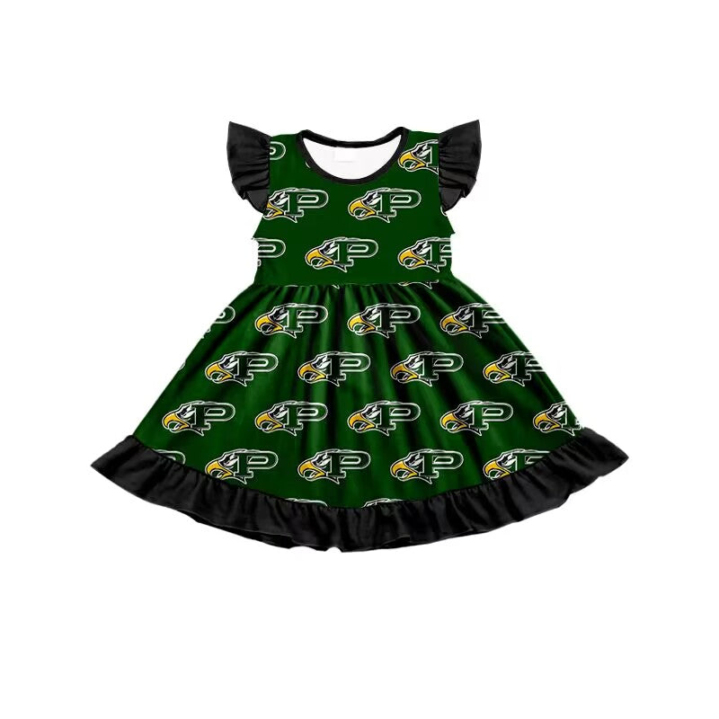 Baby Girls Eagles Teams Flutter Sleeve Knee Length Dresses Preorder(moq 5)