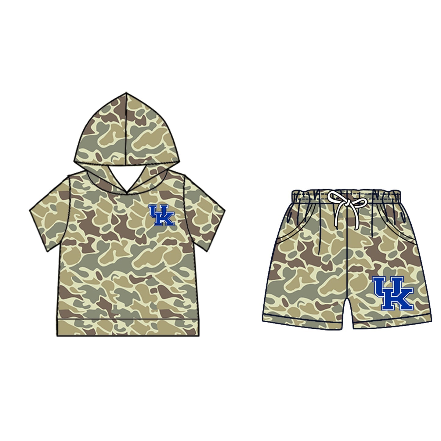 Preorder (moq 5)Baby Boys Khaki Camo UK Hoodie Pockets Short Team Clothes Set