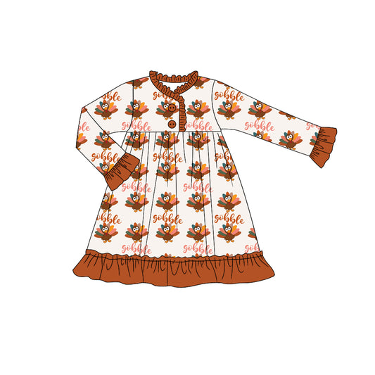 Baby Girls Thanksgiving Turkey Knee Length Dresses Preorder(moq 5)