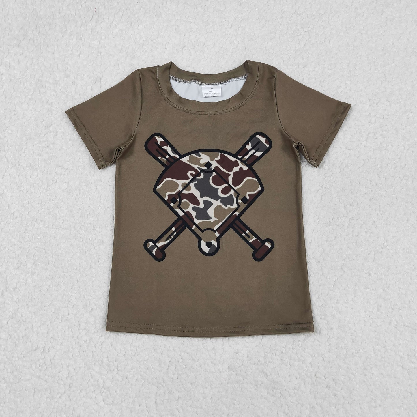 Baby Boys Short Sleeve Dark Brown Dark Khaki Camo Baseballs Team T-shirts Top