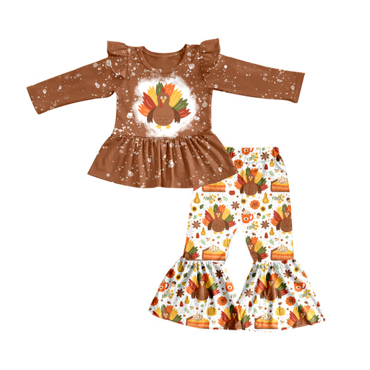 Baby Girls Turkey Thanksgiving Top Bell Pants Clothes Sets Preorder(moq 5)