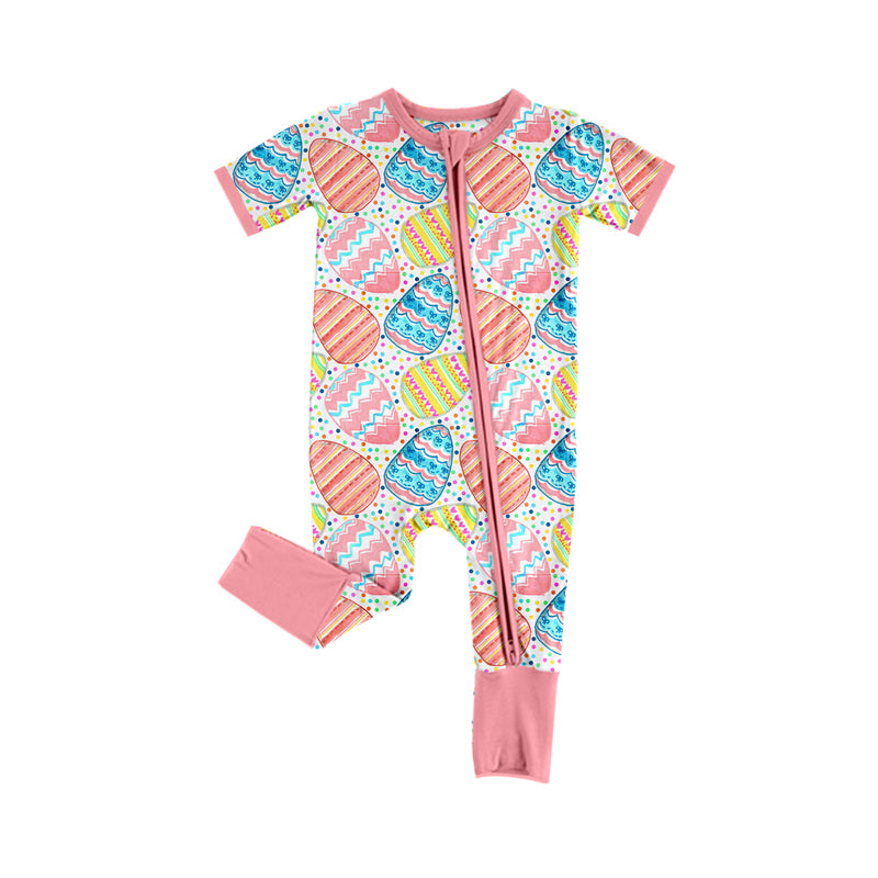 Infant Baby Girls Easter Eggs Pink Zip Rompers preorder(moq 5)