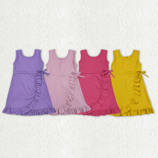 Sibling Baby Girls Sleeveless Yoga Active Shorts Ruffle Knee Length Dresses