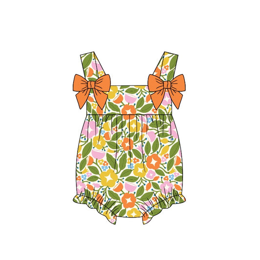 Baby Girls Orange Flowers Bows Rompers preorder(moq 5)