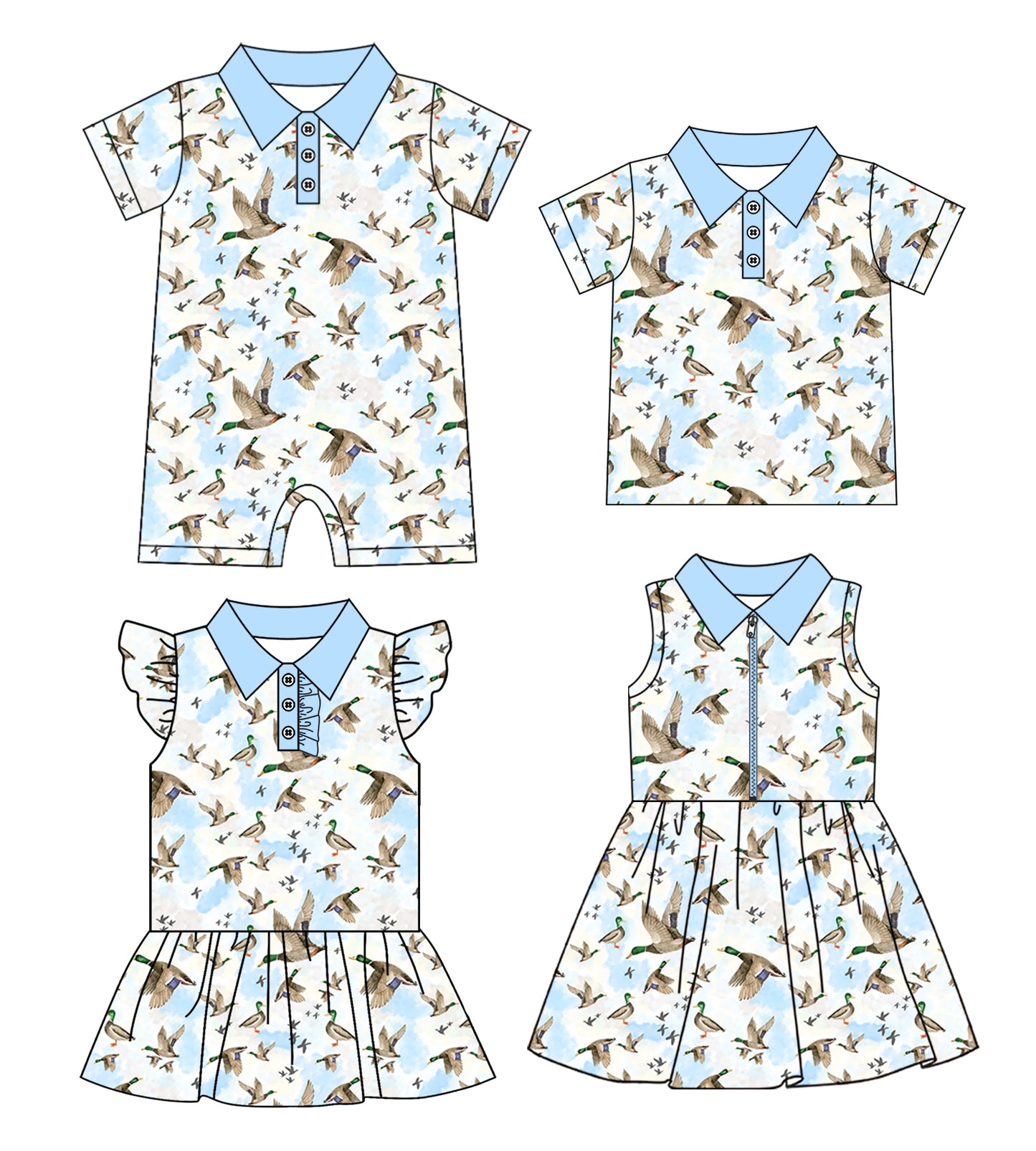 Preorder moq 5 Custom Baby Kids Short Sleeves Ducks Polo Shirts Top Rompers Knee Length Dresses