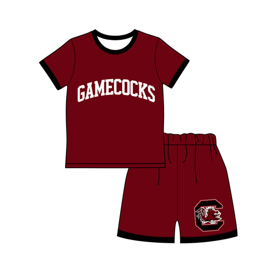 Preorder moq 5 Baby Boys Maroon Gamecocks Top Short Team Clothes Sets
