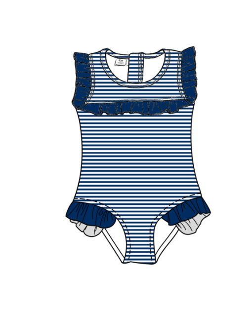Preorder moq 5 Baby Girls Sleeveless Navy Stripe Team Swimsuits