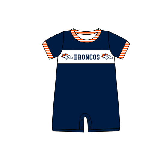 Preorder (moq 5)Baby Boys Navy Short Sleeve Broncos Team Rompers