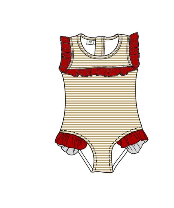 Preorder moq 5 Baby Girls Sleeveless Red Stripe Team Swimsuits