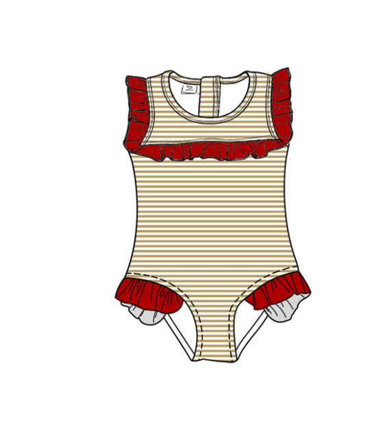 Preorder moq 5 Baby Girls Sleeveless Red Stripe Team Swimsuits