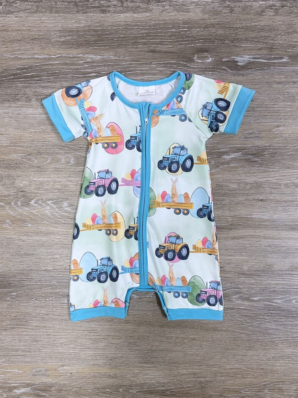 Baby Children Infant Easter Rabbit Tractor Zip Short Sleeve Rompers