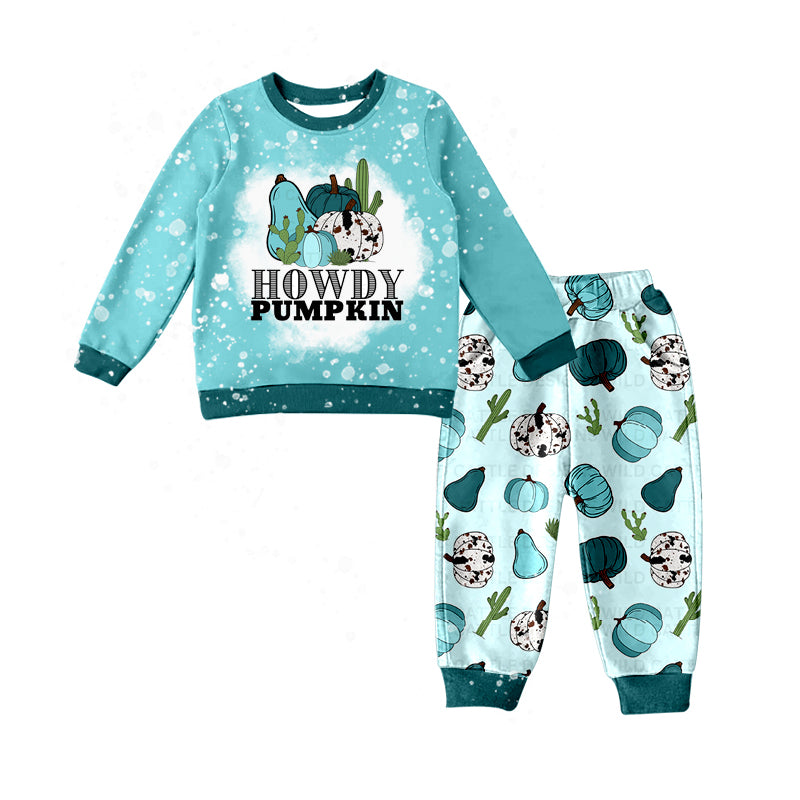 Baby Girls Howdy Pumpkin Western Shirt Top Pants Pajamas Clothes Sets Preorder(moq 5)