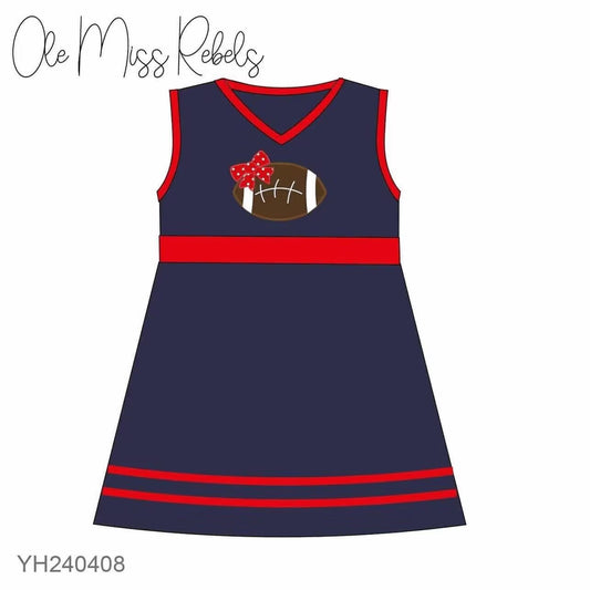 Preorder moq 5 Baby Girls Ole Miss Rebels Team Sleeveless Knee Length Dresses