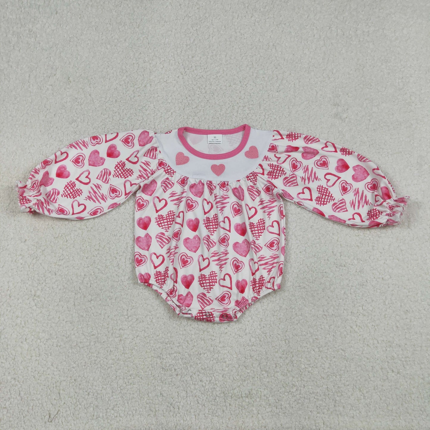 Embroidery Hearts Baby Girls Valentines Ruffle Rompers