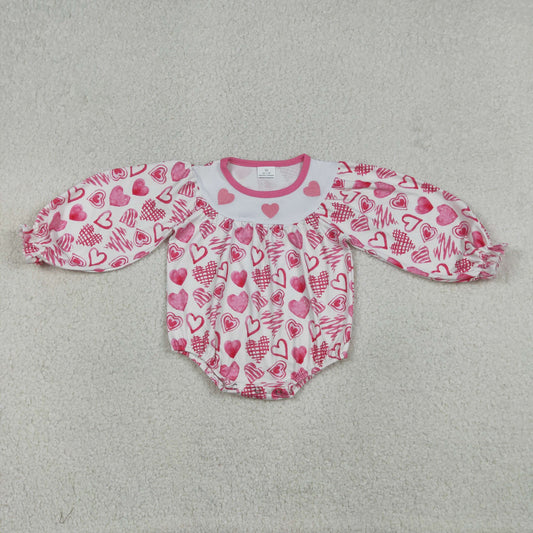 Embroidery Hearts Baby Girls Valentines Ruffle Rompers