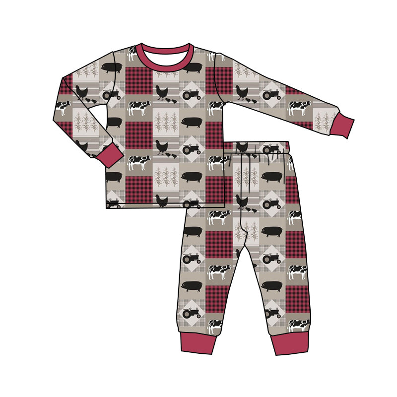 Baby Boys Farm Animals Top Pants Pajamas Outfits Clothes Sets preorder(MOQ 5)