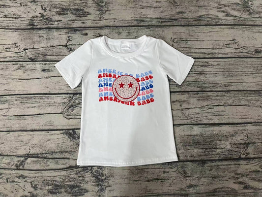 Baby Boys Girls White 4th Of July American Babe Smile Short Sleeve Tee Shirts Tops