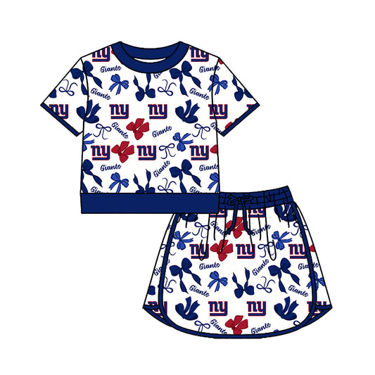 Preorder (moq 5)Baby Girls Bows Giants Ny Top Skirt Short Team Clothes Set
