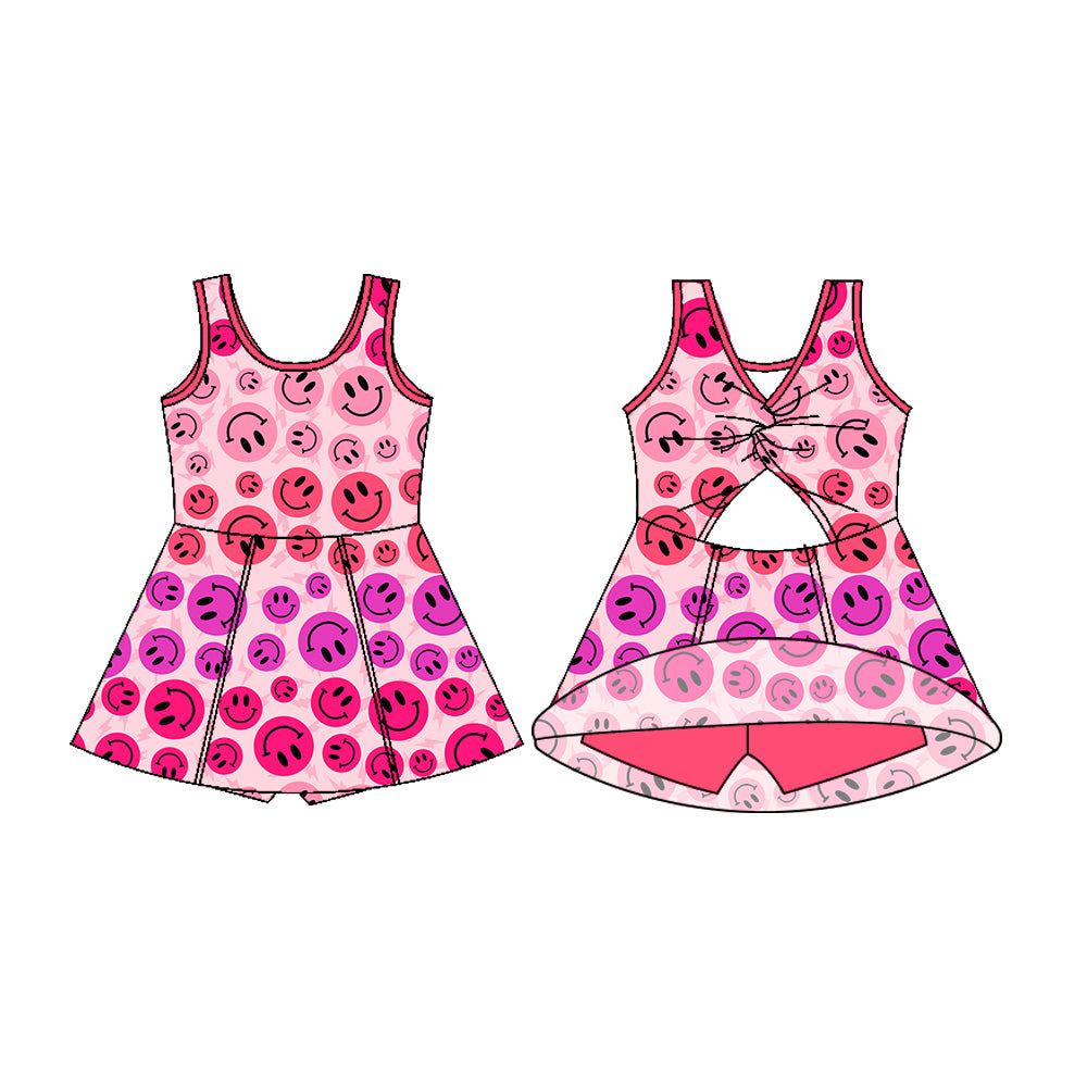 Preorder (moq 5)Baby Girls Pink Sleeveless Smiles Lights Shorts Team Knee Length Dresses