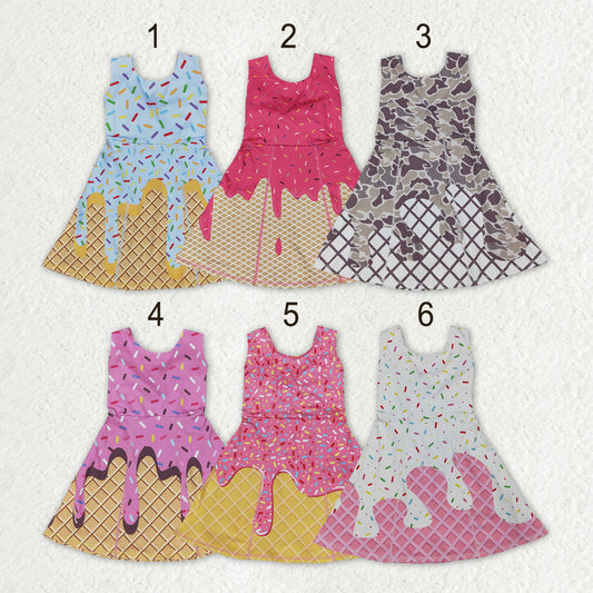 Sibling Baby Girls Ice-cream Drip Yoga Skort Knee Length Dresses