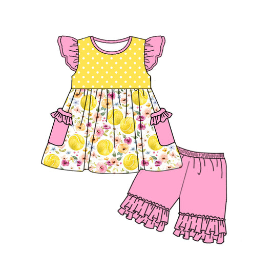 Baby Girls Balls Pockets Tunic Top Ruffle Shorts Clothes Sets preorder (moq 5)
