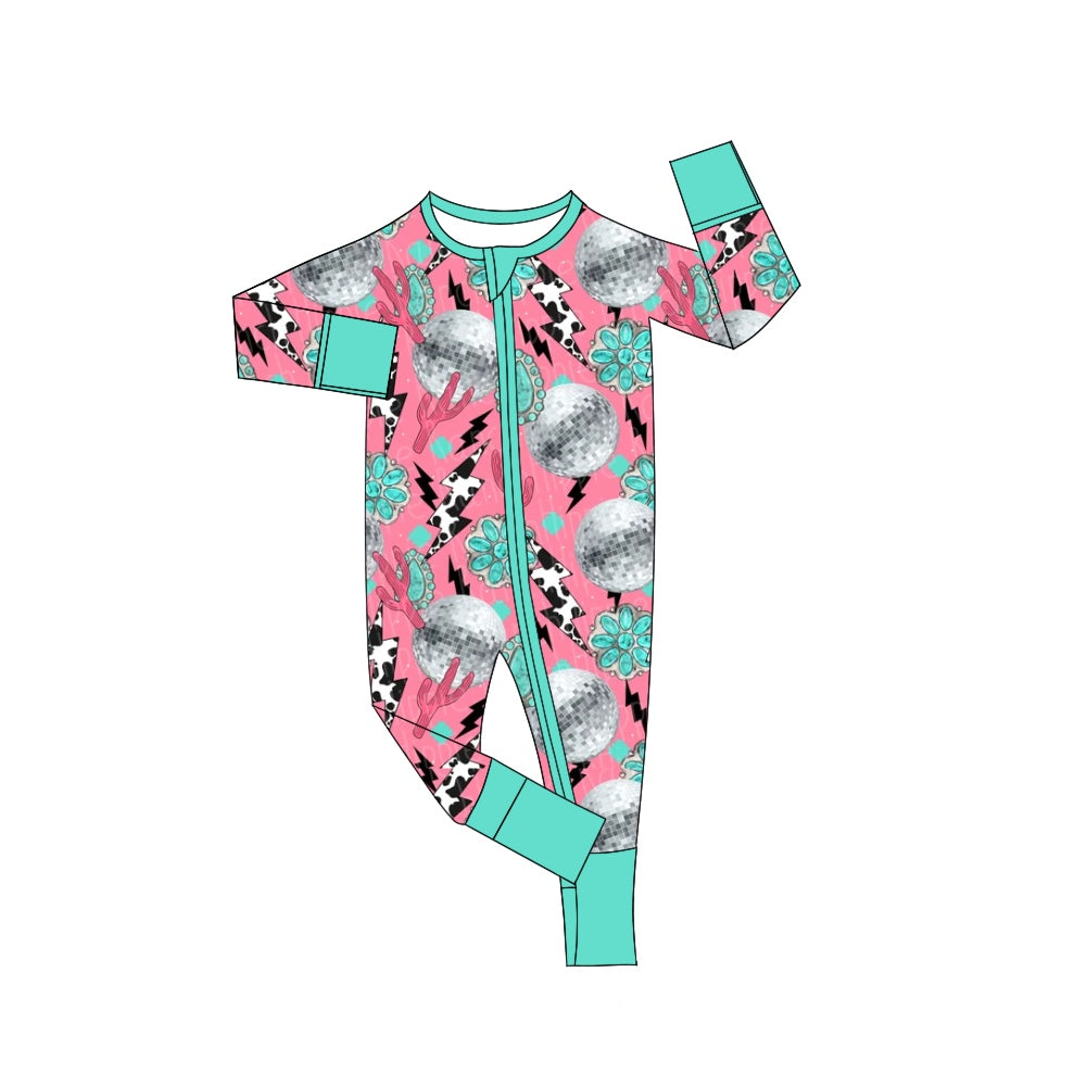 Baby Infant Girls Western Turquoise Pink Zip Rompers preorder(moq 5)