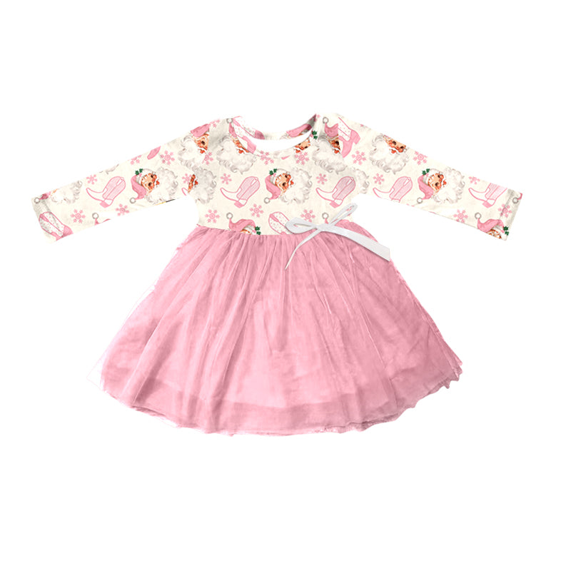 Baby Girls Pink Santa Christmas Long Sleeve Tutu Dresses Preorder(moq 5)