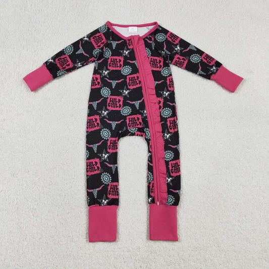 Baby Girls Wild Child Turquoises Western Two Way Ruffle Zip Convertible Rompers