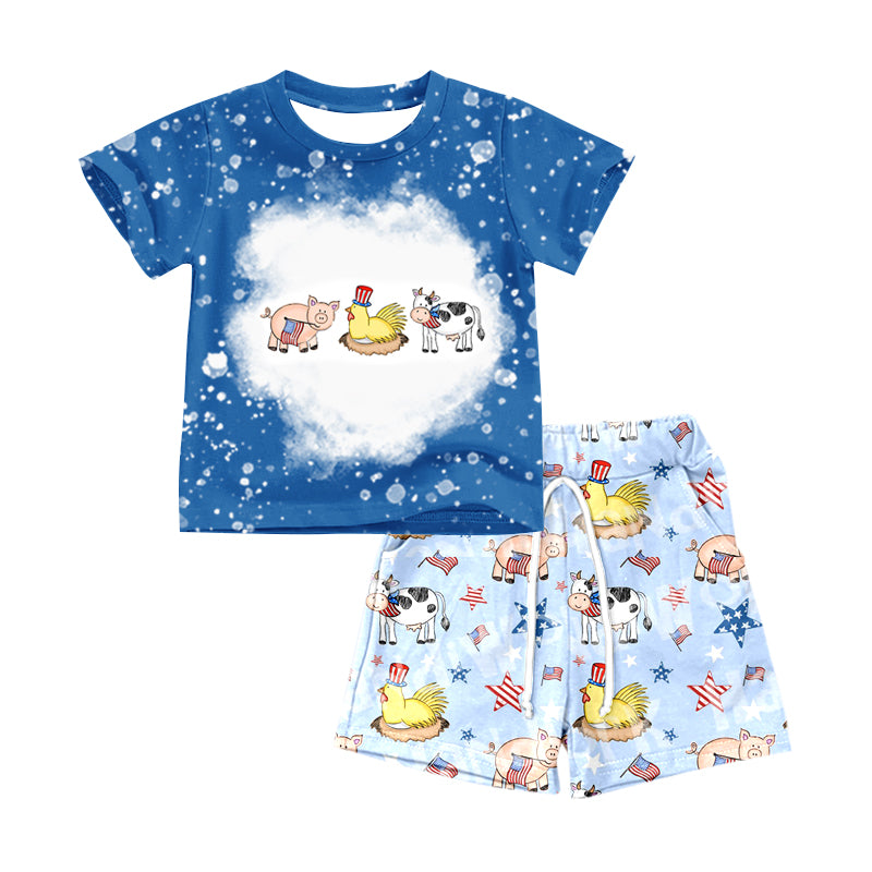 Baby Boys 4th Of July Shirt Farm Cows Shorts Clothes Sets preorder(moq 5)