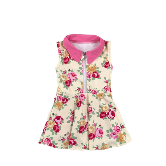 Split Preorder August 31sd Baby Girls Sleeveless Flowers Zipper Knee Length Dresses