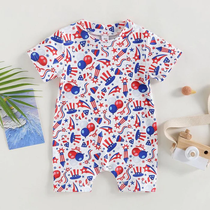 Baby Infant Boys Balloons 4th Of July Short Sleeve Rompers preorder(moq 5)