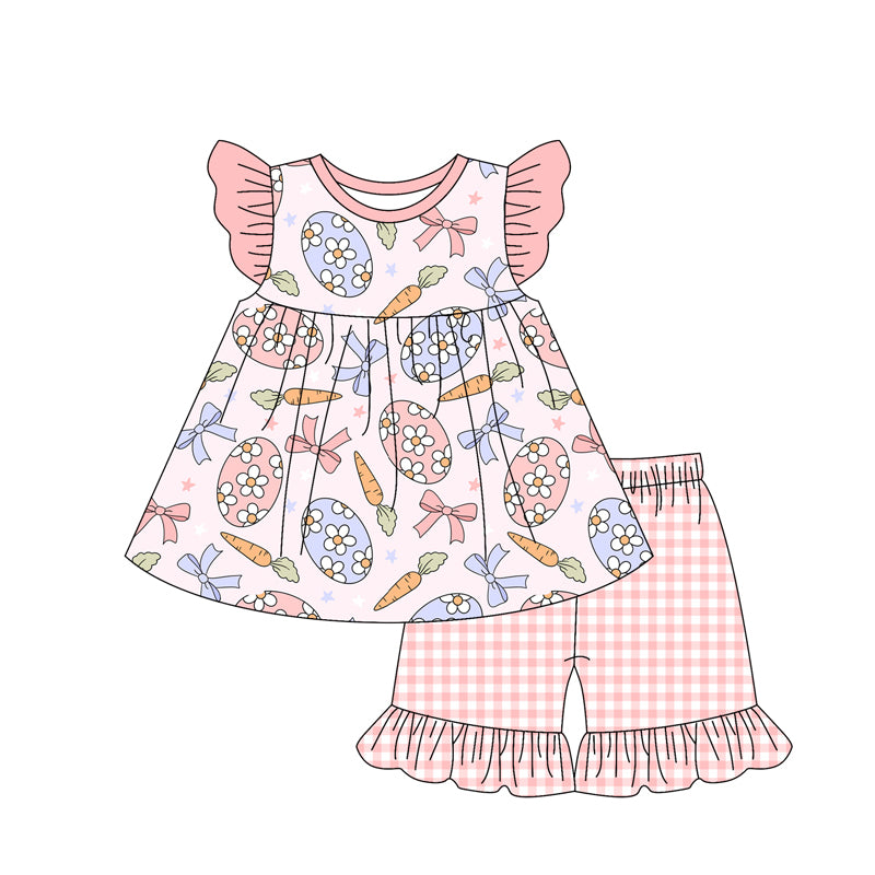 Preorder (moq 5)Baby Girls Eggs Carrots Top Checkered Shorts Clothes Sets