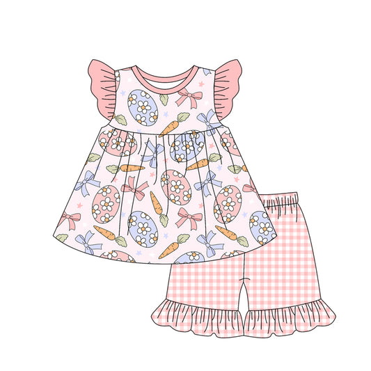 Preorder (moq 5)Baby Girls Eggs Carrots Top Checkered Shorts Clothes Sets