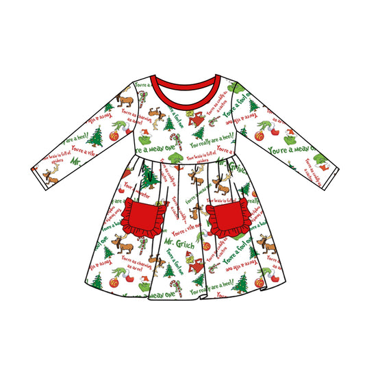 Baby Girls Christmas Deer Pocket Knee Length Dresses Preorder(moq 5)