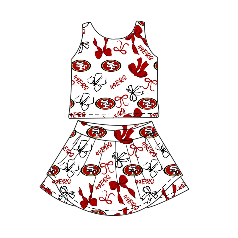 Preorder (moq 5)Baby Girls Bows San Francisco 49ers Top Skirt Short Team Clothes Sets
