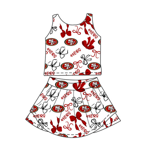 Preorder (moq 5)Baby Girls Bows San Francisco 49ers Top Skirt Short Team Clothes Sets
