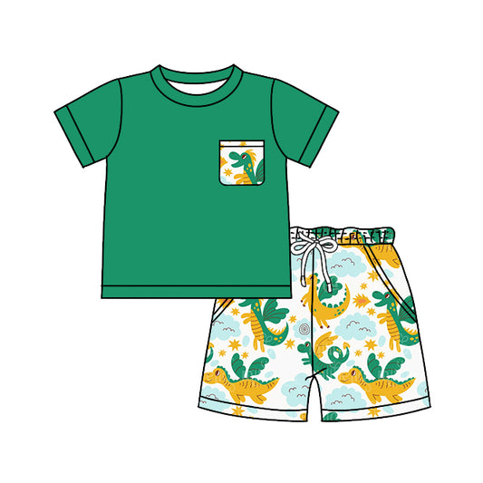 Baby Boys Green Summer Top Dinosaur Shorts Clothes Sets order preorder (moq 5)