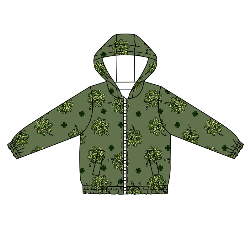 Baby Kids St Patrick Day Quatrefoil Camo Zip Long Sleeve Hooded Tops Jackets preorder(moq 5)