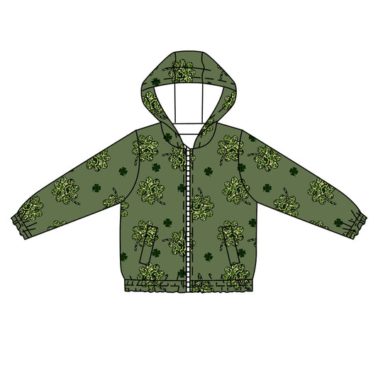 Baby Kids St Patrick Day Quatrefoil Camo Zip Long Sleeve Hooded Tops Jackets preorder(moq 5)