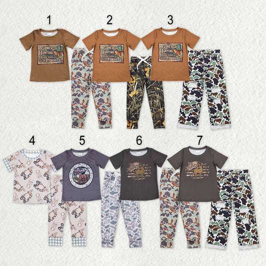 Sibling Baby Boys Deer Fishing Top Camo Pockets Pants Hunting Pajamas Clothes Sets